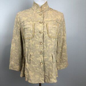 People Like Frank Mandarin Collar Linen Blend Wood Button Jacket No Belt M